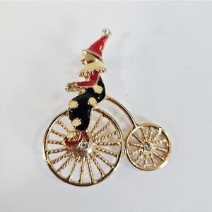 Vintage Circus Clown Big Wheel Penny-Farthing Bicycle Enamel Painted Pin Brooch